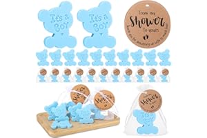 Swiffen 50 Sets Bear Themed Baby Shower Soap Favors for Guests Boy Girl Handmade Scented Soaps with Mini Thank You Tags and Organza Bags for Shower Gender Reveal Party Favors(It's A Boy)