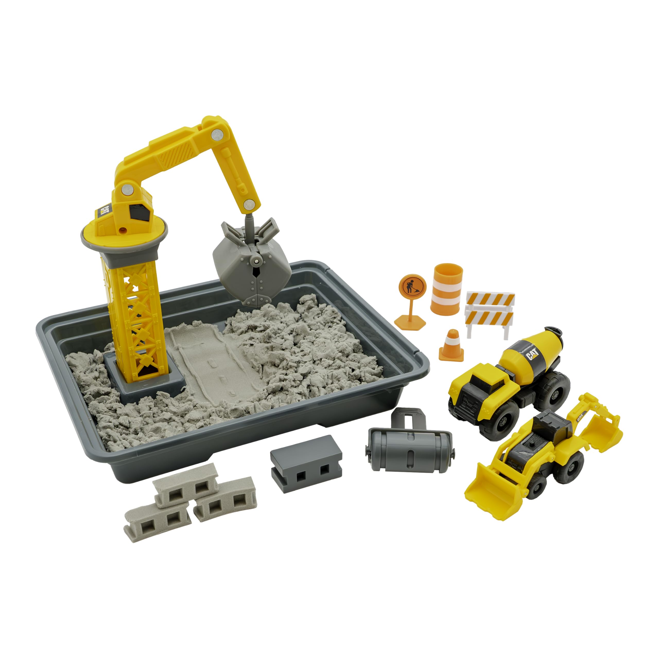 CAT Dig N’ Build Concrete Playset – 12-oz Moldable Concrete Compound, Crane, 2 Little Machines Vehicles, Construction Molds & Easy-Cleanup Tray, Sensory STEM Kit for Kids Ages 3 +