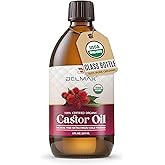 BELMAK Organic Castor Oil Cold Pressed Unrefined, USDA Certified & Hexane Free, 100% Pure Ricinus Communis Oil for Hair, Scalp, Brows and Lashes in Amber Glass Bottle (8 oz)