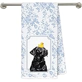 gsgfdshf Blue and White Chinoiserie Black Labrador Retriever Bathroom Hand Towels 16x24 in, Black Lab Gifts, Grandmillennial Blue Toile De Jouy Floral Lab Dog Decorative Kitchen Hand Dish Towels