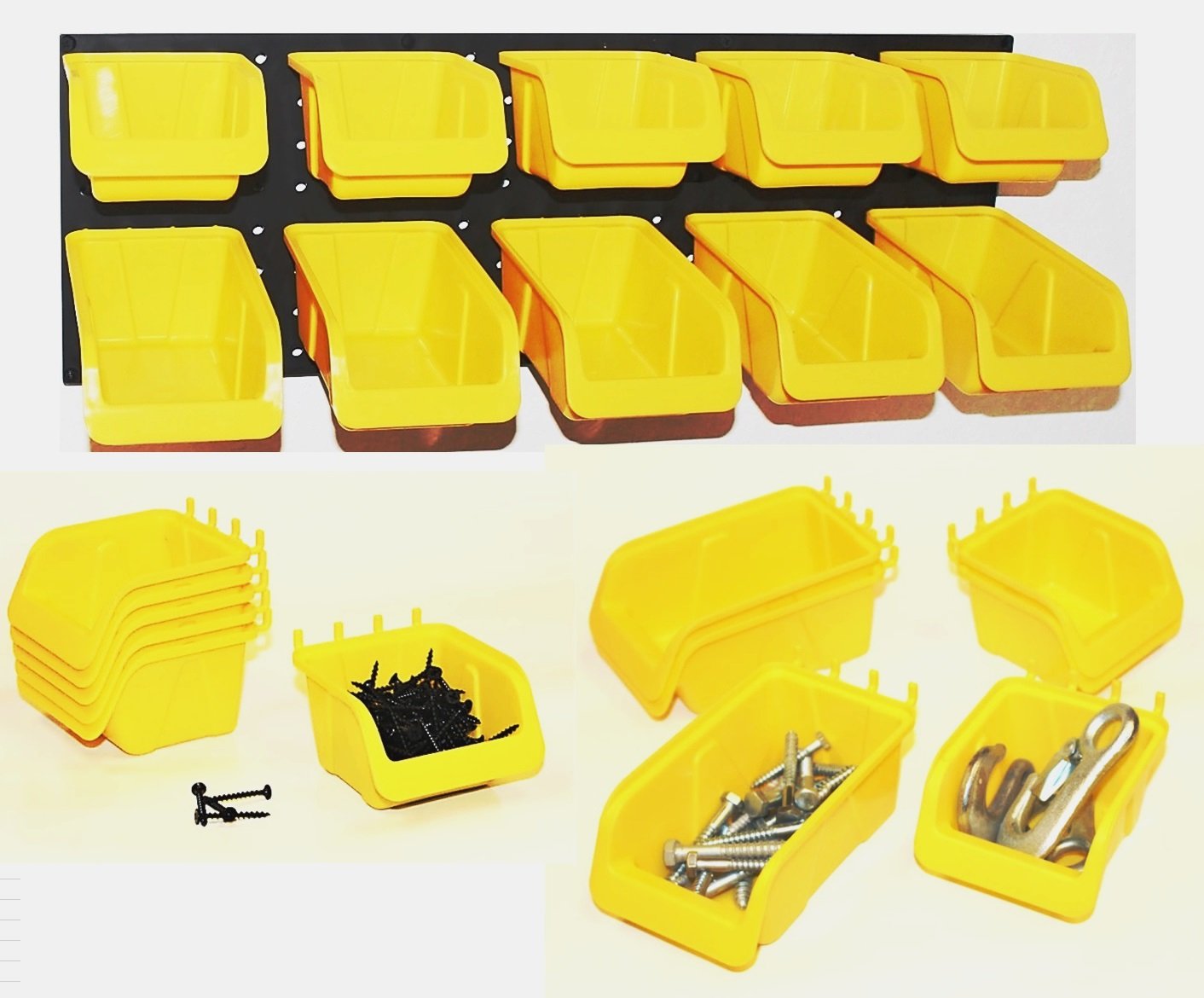 WallPeg Tool Board Accessories Plastic Pegboard Bins Yellow Pegboard
