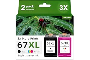 Skyink 67XL Ink Cartridges Black/Color Combo Pack Replacement for HP 67 Ink XL 2827e hp67xl hp67 for 2700 2700e 2752 2742e 2755 2755e 4100 2855 4227e 4155 6000 6055e 6400 6458 6455e Printer, 2 Pack