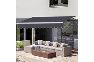 VUYUYU 9.8'x8.2' Patio Awning Retractable Awning Cover Sunshade Shelter Outdoor Canopy with Crank Handle and Water-Resistant Polyester for Courtyard, Balcony, Shop, Restaurant, Cafe, Deck (Light Grey)