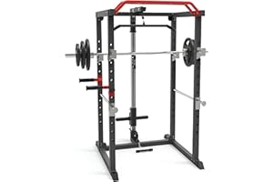 Power Cage Rack: Squat Rack with Cable Pulley System, Chin-up & Dip Bars