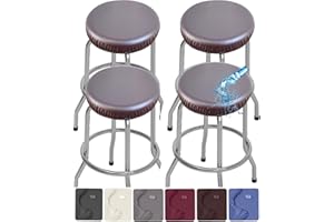 ANWUCHEN PU Bar Stool Covers, 4 Pack Waterproof Removable Washable Round Bar Stool Seat Covers with Elastic Bands for 13-18 Inch Stool Coffee