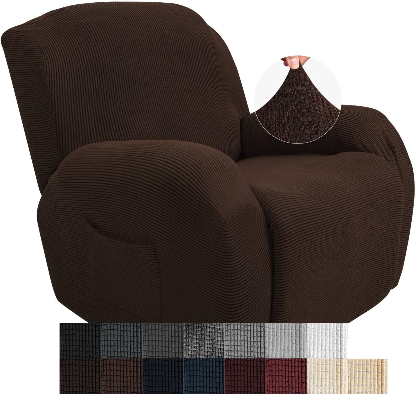 Slipcovers - JIVINER Super Stretch Couch Recliner Cover 4 Pieces Chair Covers for Recliner Chair Soft Spandex Sofa Slipcover Recliner Protector with Pockets (Recliner, Coffee)