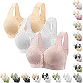 3 Pack Bras for Older Women Front Closure No Underwire Push up Bralettes Soft Floral Print Sleep Everyday Bra