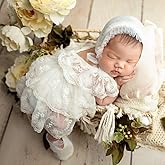 Ylsteed Newborn Photography Props - Lace Romper with Headband, Infant Photo Shoot Outfit for Girls - Dress, Hat, and Shoes Included