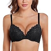 DotVol Women’s Comfort Padding Underwire Push Up T-Shirt Bra Flower Lace Everyday Bra