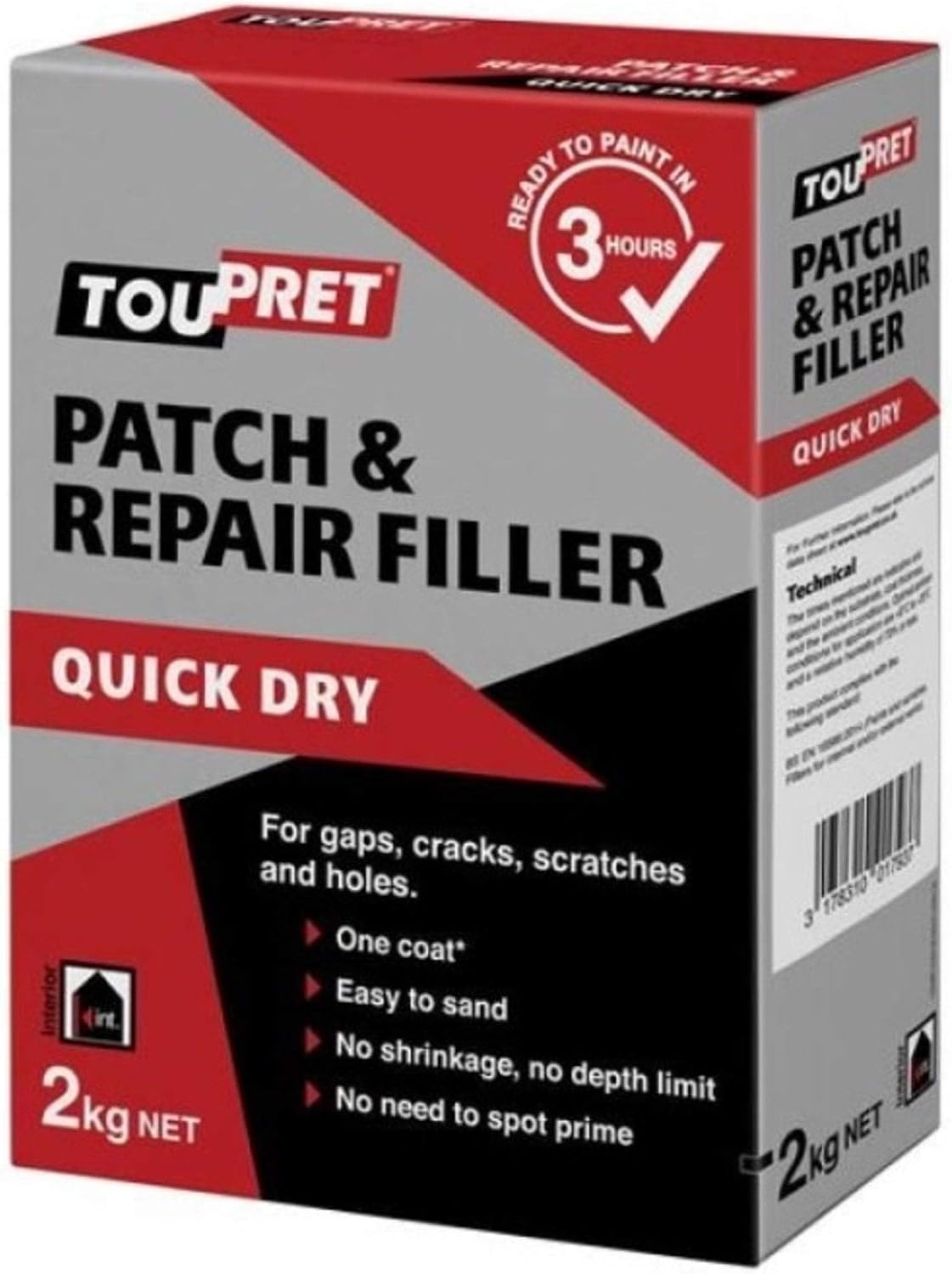 Toupret Patch & Repair Filler Quick Dry, Fast Drying Interior Wall & Ceiling Filler for Cracks Holes & Damage, Easy Sand - Image 3