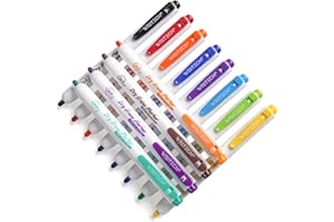 WRITECH Retractable Dry Erase Markers: Fine Tip Assorted Colors Low Odor Multi Colored Set Kid Adult Refillable Clickable Multicolor Thin Point Whiteboard Marker Bulk 12ct No Bleed Smear