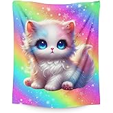 Cat Blankets for Girls 6-8, 40x50 Inches Small Soft Fuzzy Cat Themed Pattern Prints Blanket Cute Throws for Travel Camp Office All Seasons