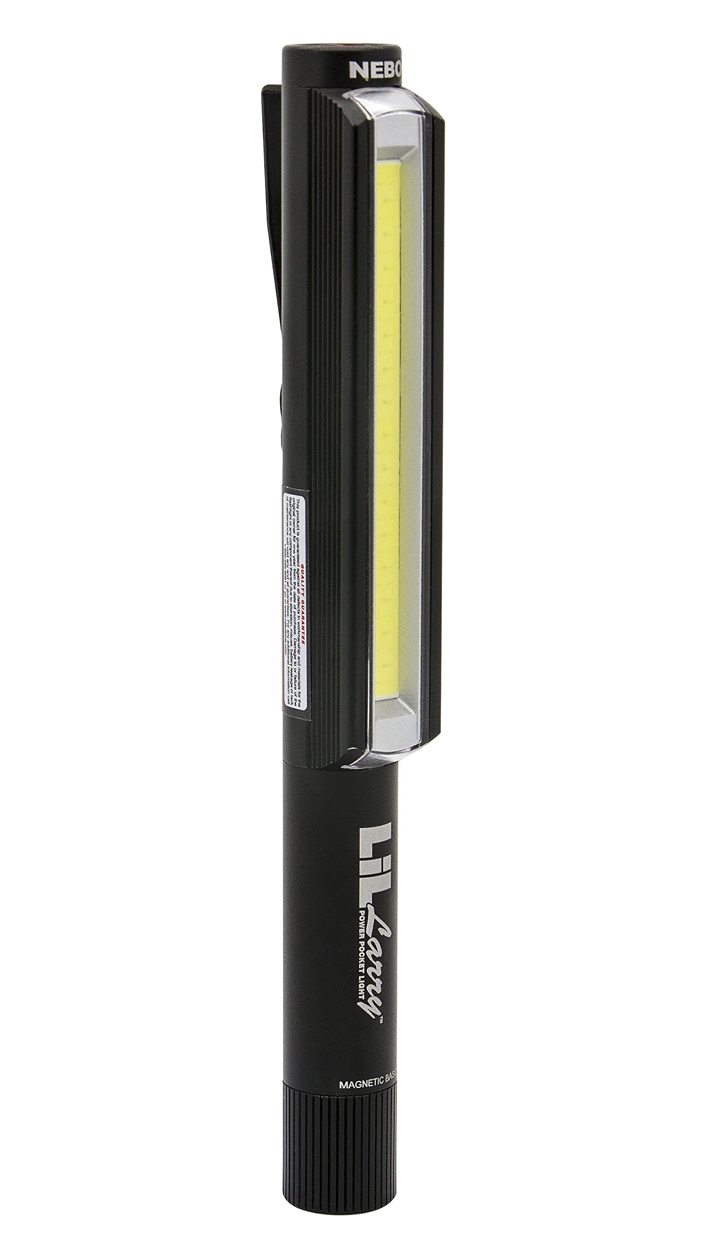 NEBO Lil Larry - 250 Lumen Torch with COB Work Light - Pocket Clip Magnetic Base for Hands-Free Lighting - Portable COB LED Flashlight - Hazard Light-Red (Black)