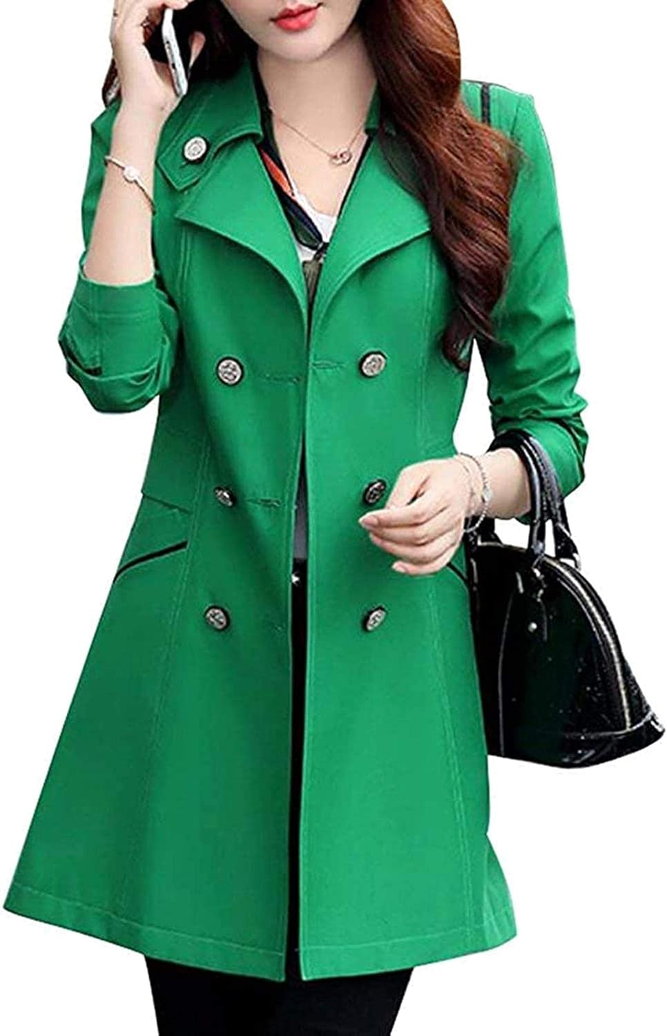 Women Fashion DoubleBreasted Long Trench Pea Coat Amazon.ca Clothing & Accessories