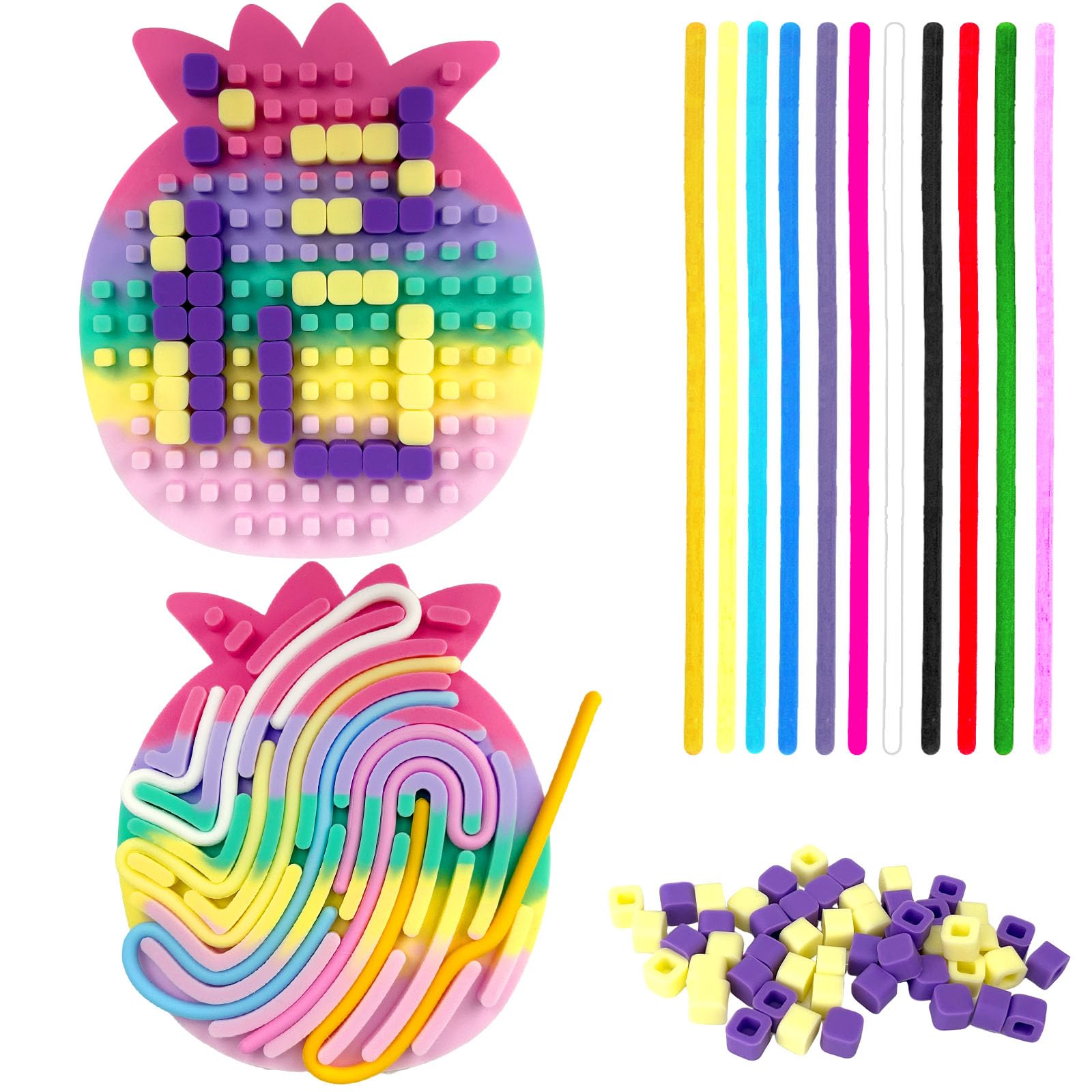 Fortivae Sensory Activity Board, Push Peel Sensory Board Toys for Autism ADHD and Stress, Calming Game, Fine Motor Skill Busy Toys, with 11 Pcs Strings(Macaron Pineapple)