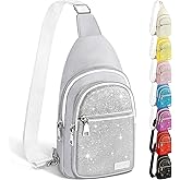 Sling Bag for Women Men, Glitter Crossbody Bags, Cute Mini Hiking Daypack, Casual Chest Shoulder Bag for Outdoors Travel