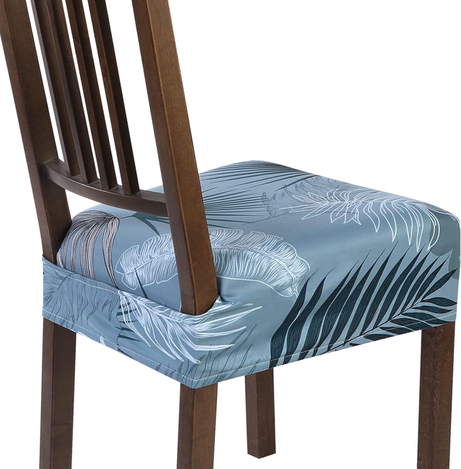 Slipcovers - SearchI Stretch Dining Chair Seat Covers Set of 4, Soft Removable Washable Seat Covers for Dining Chairs, Dining Room Seat Cover Slipcover Protector (Rear-Covered, Blue Foliage)