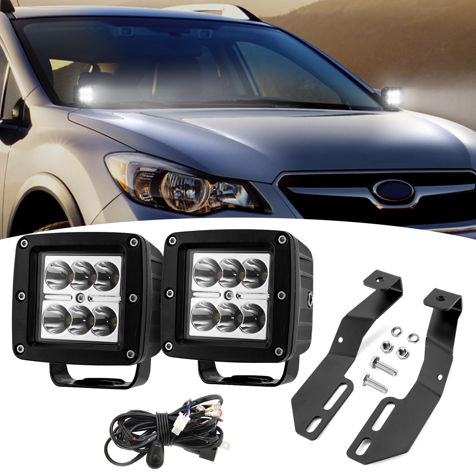 Photo 1 of Wsays 2Pcs 24 W LED Light Pods & Ditch Hood Hinge LED Pod Mount Bracket w/Wiring Kit Compatible with Subaru CROSSTREK Impreza 2013-2017