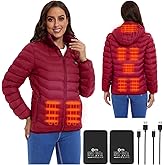 Women’s heated jacket with 2pack 10000mAh Battery Pack, QTREE Lightweight Heated Coat with 8 Areas Heating