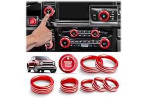 Polodunn for Ford F150 Accessories 2021-2025 2026 & Super Duty F250 F350 F450 2023-2026, 9pcs Aluminum Alloy Knob Cover Trim Set - Push Start, A/C, Volume, Headlight, Trailer & Drive Mode (Red)