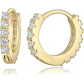 GOVENUS Tiny Hypoallergenic 14K Gold Plated Cubic Zirconia Cuff Huggie Stud,Small Simple Lightweight Double Piercing Helix Hoop Earrings For Women