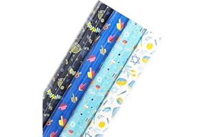 The Dreidel Company Happy Hanukkah Gift-Wrap Chanukah 17.5" in. X 180" in. Each (Happy Hanukkah 4 Roll Variety Pack)