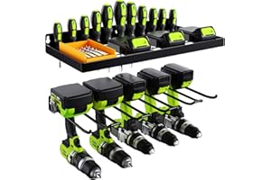 Kayfia Power Tool Organizer, 60 Lb Heavy Duty Tool Organizers and Storage, 5 Drill Holder Wall Mount with Storage Shelf, Power Tools Storage Rack for Garege Workshop, Gifts for Father'S Day