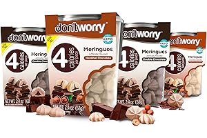 Don't Worry Low Calorie Meringue Cookies - 4 Pack - Hazelnut & Chocolate | Chocolate Filled Center | Only 4 Calories per Piece, Low Sugar, Gluten Free, Keto Friendly and Healthy Snacks for Adults