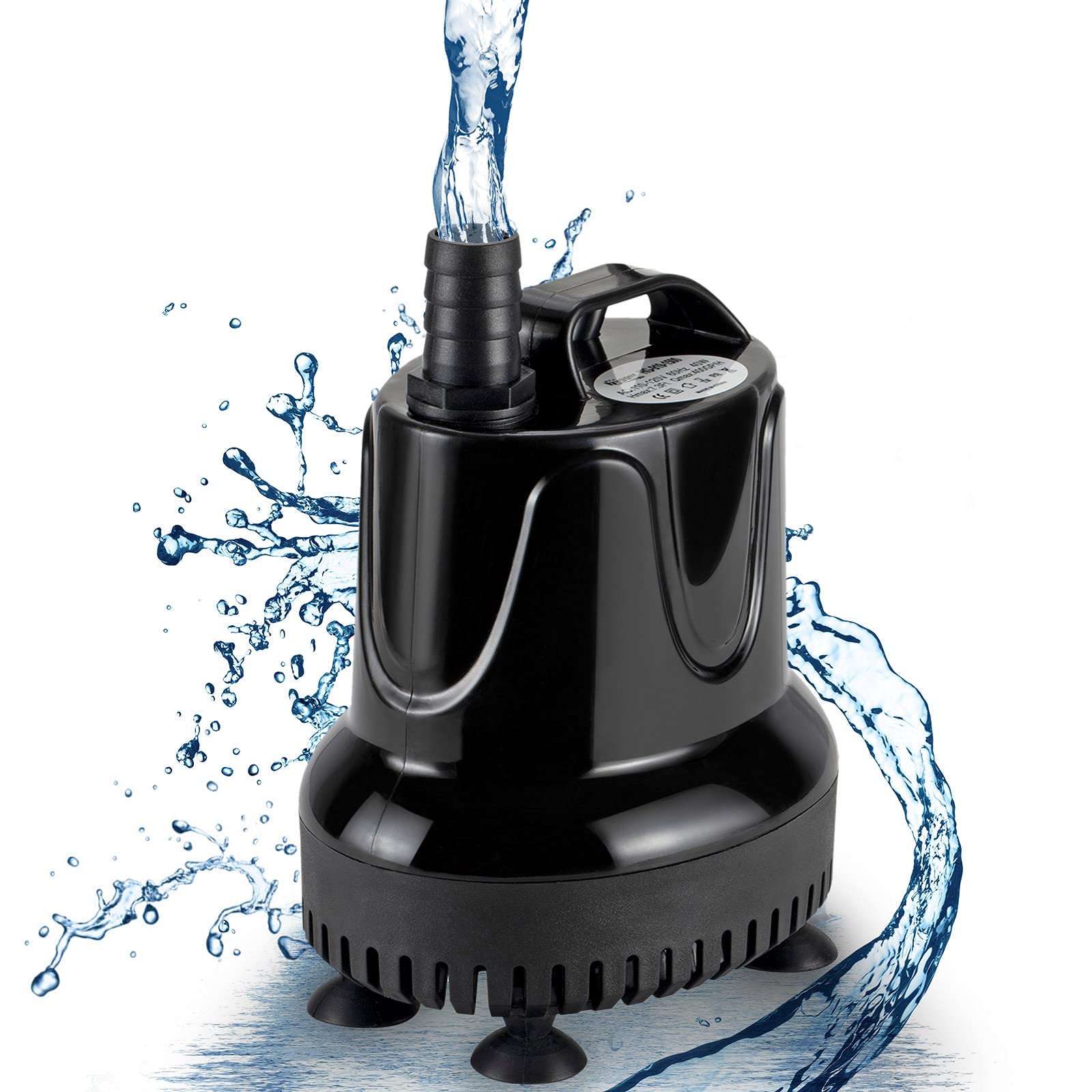 hygger Submersible Water Pump, 2500L/H 60W Ultra-Quiet Fountain Water Pump, Bottom Pumping Aquarium Pump with 48 Hours Anti Dry Burning, 3m High Lift and 3 Nozzles for Fish Tank Pond Pool Garden