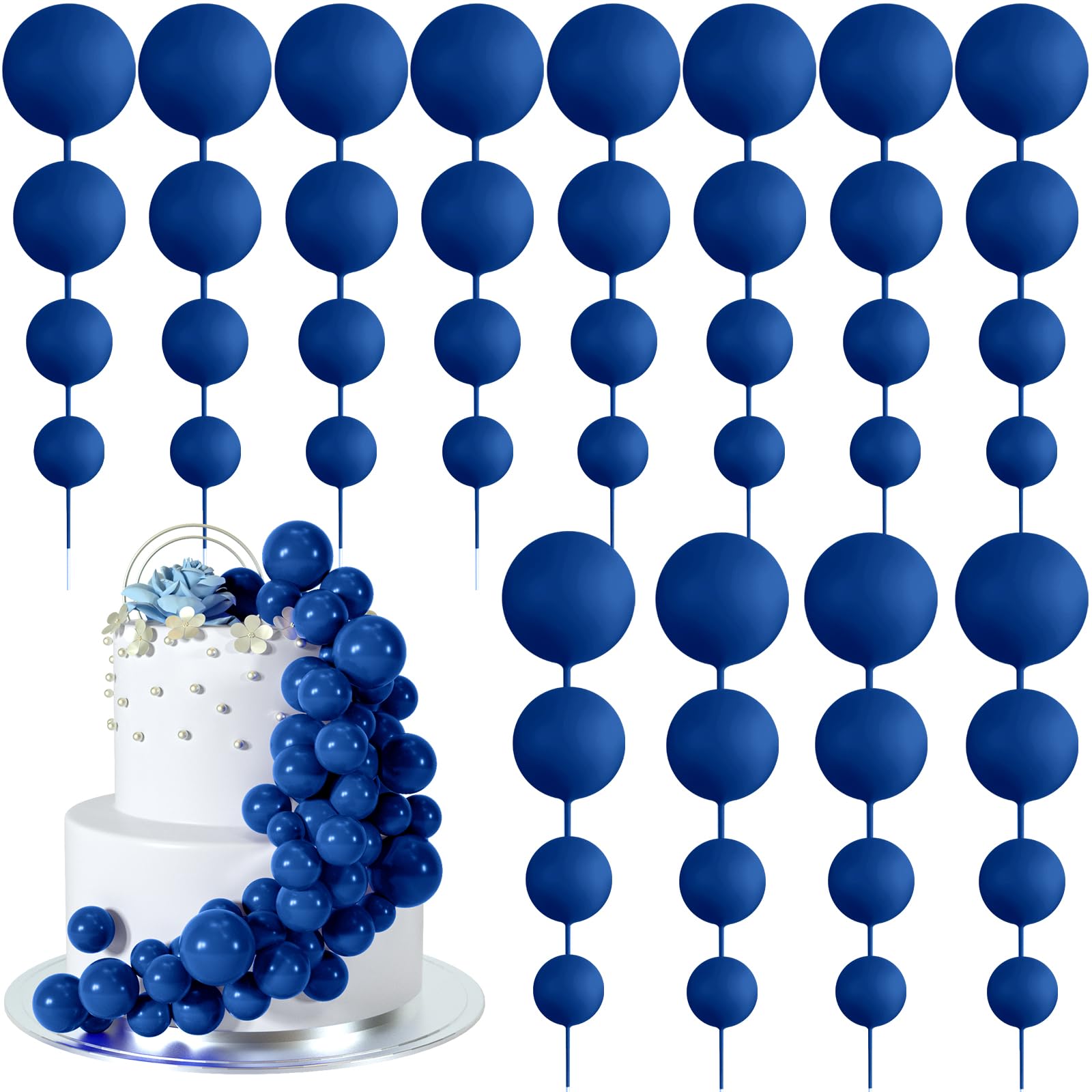 Photo 1 of BOUBONI 48 Pcs Balls Cake Topper Decorations Balloon Cupcake Toppers Foam Cake Topper Balls Cake Balls Decorations for Birthday Party Wedding Anniversary Cake Decorating (Royal Blue)