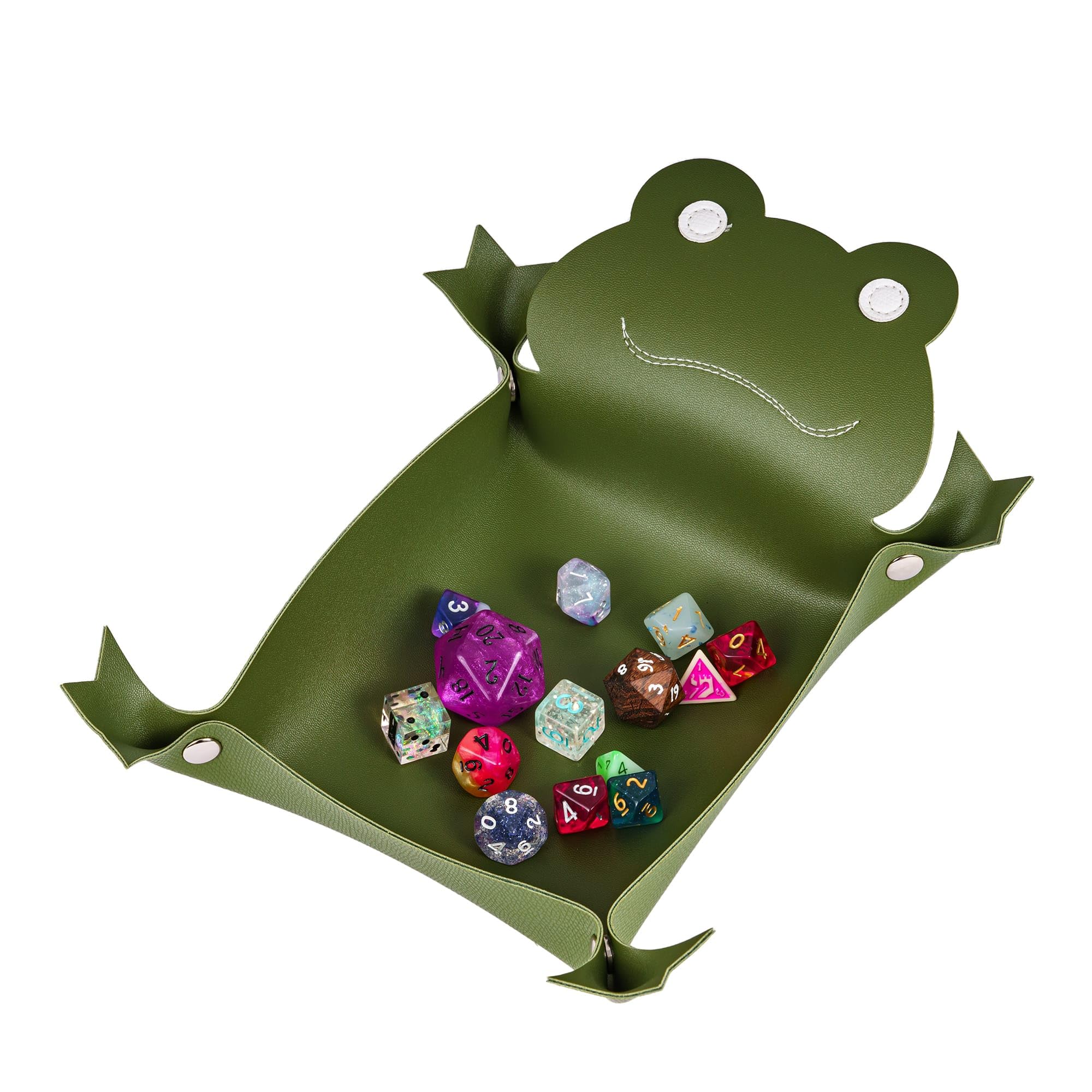 Cusdie Dice Tray Folding Animal Dice Tray Leather Dice Holder for DND Dice Game Table Games (Green Frog)
