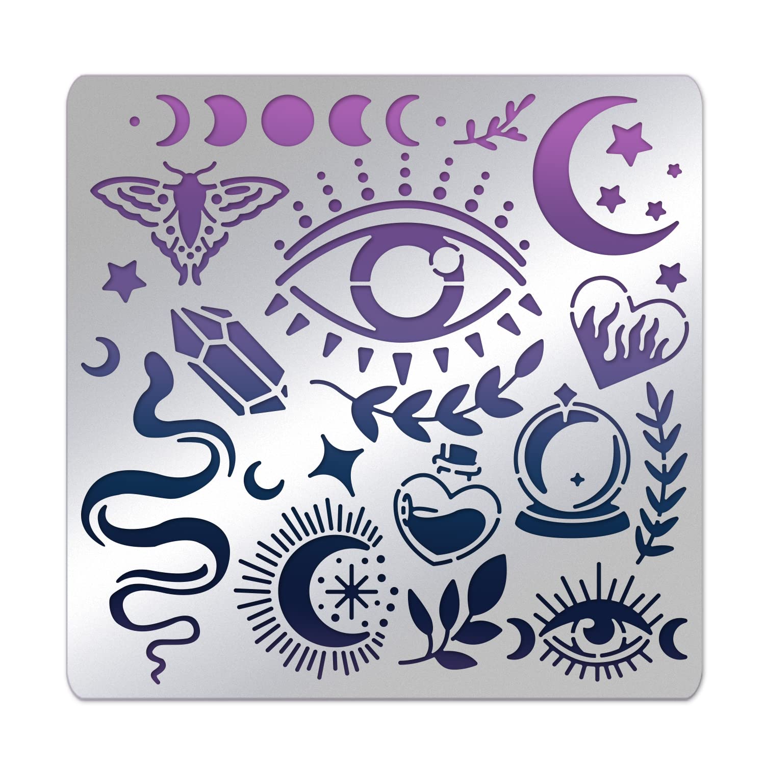 BENECREAT Witchcraft Theme Stencils 15.6x15.6cm The Devil's Eye Snake Moon Stainless Steel Stencil for Drawings and Woodburning, Engraving and Scrapbooking