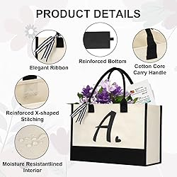 shenee Initial Canvas Tote Bag, Personalized Beach