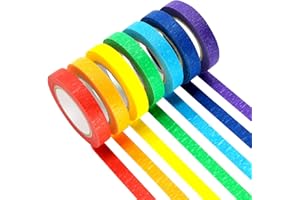 AIPKER Colored Masking Tapes, 7PCS Arts Rainbow Labelling Masking Tape Fun Supplies Kit for Kids and Adults, Painters Tapes for Crafts, School Projects, Party Decorations and More (0.4 Inch, 12 yd)