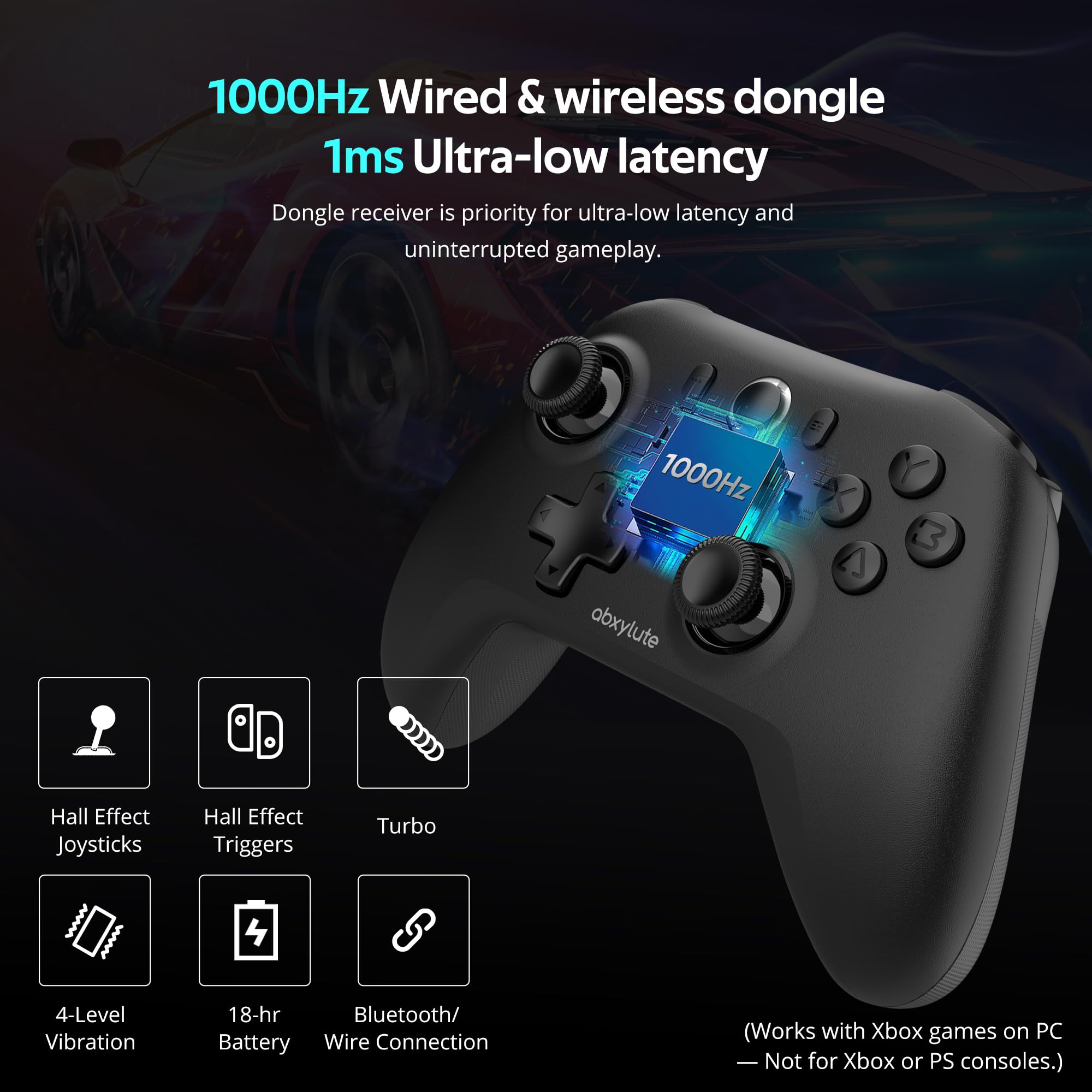 C6 Wireless PC Controller, Bluetooth Game Controller - 1000Hz Hall Triggers & Joysticks for Windows PC, Nintendo Switch Pro/OLED/Lite, Steam Deck, Android TV/Mobile, iPhone MAC & Tesla Vibration Turbo