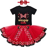 IBTOM CASTLE Toddler Birthday Girls Princess Party Outfit Polka Dots Top Shirts Tutu Skirt Set Ears Cake Smash Costume