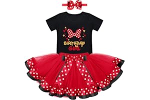IBTOM CASTLE Toddler Birthday Girls Princess Party Outfit Polka Dots Top Shirts Tutu Skirt Set Ears Cake Smash Costume