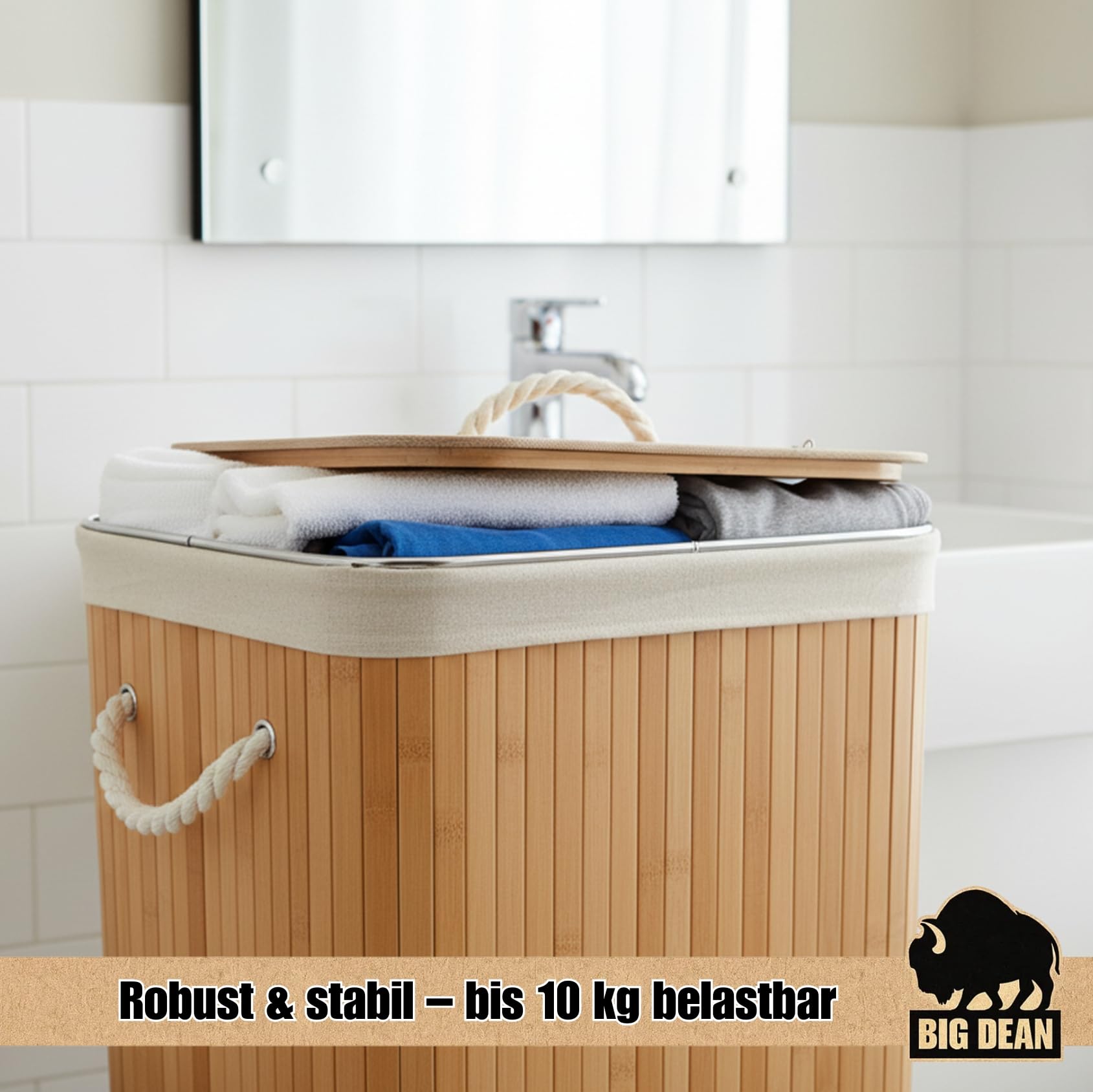 BigDean Wäschekorb Bambus 72L Wäschesammler Wäschetruhe Wäschetonne 6