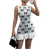 SOLY HUX Women's Bow Ruffle Mini Dress Sleeveless Crewneck Bodycon Knit Sweater Dresses