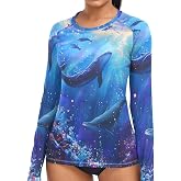 Women's Rash Guard UPF 50+ Long Sleeve Wolf Moon Aurora Swim Top Quick Dry Swimsuit