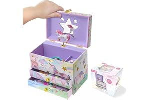 Jewelkeeper Enchanting Unicorn Musical Jewelry Box for Girls - Sparkling Rainbow Design Music Box with 2 Pullout Drawers to Store Earrings, Necklace and Bracelets - Plays The Beautiful Dreamer Tune