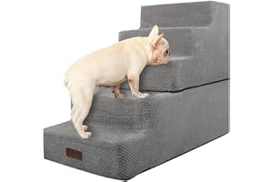 AODISMAN 5-Step Dog Stairs to Bed, Dog Steps for High Beds and Couch, Non-Slip Pet Stairs for Small Dogs and Cats,Dog Bed Stairs, Grey, 3/4/5 Steps