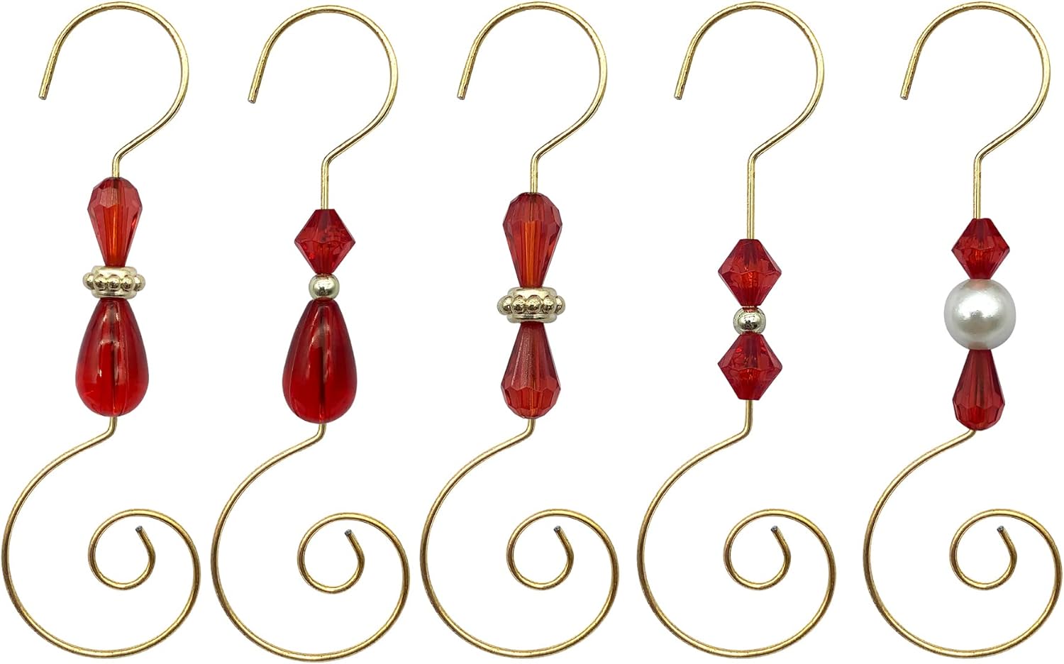 Ornament Hooks - Christmas Ornament Hooks - Gold Wire Hooks, Acrylic Jewelry Hooks with Christmas Tree Ornament Hooks-30 PK (Red)