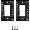 OKAWYC Double Duplex Outlet Light Switch Cover Adler Metal Wall Plate, 2-Pack Black 2 Gang, For Receptacle Light Switch, Switch Cover Decorative - View #5
