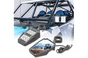 WeiSen Break Away Side Rear View Mirror with LED Light Fits 1.75" - 2" Round Tube Roll Bar Compatible with Polaris RZR Ranger