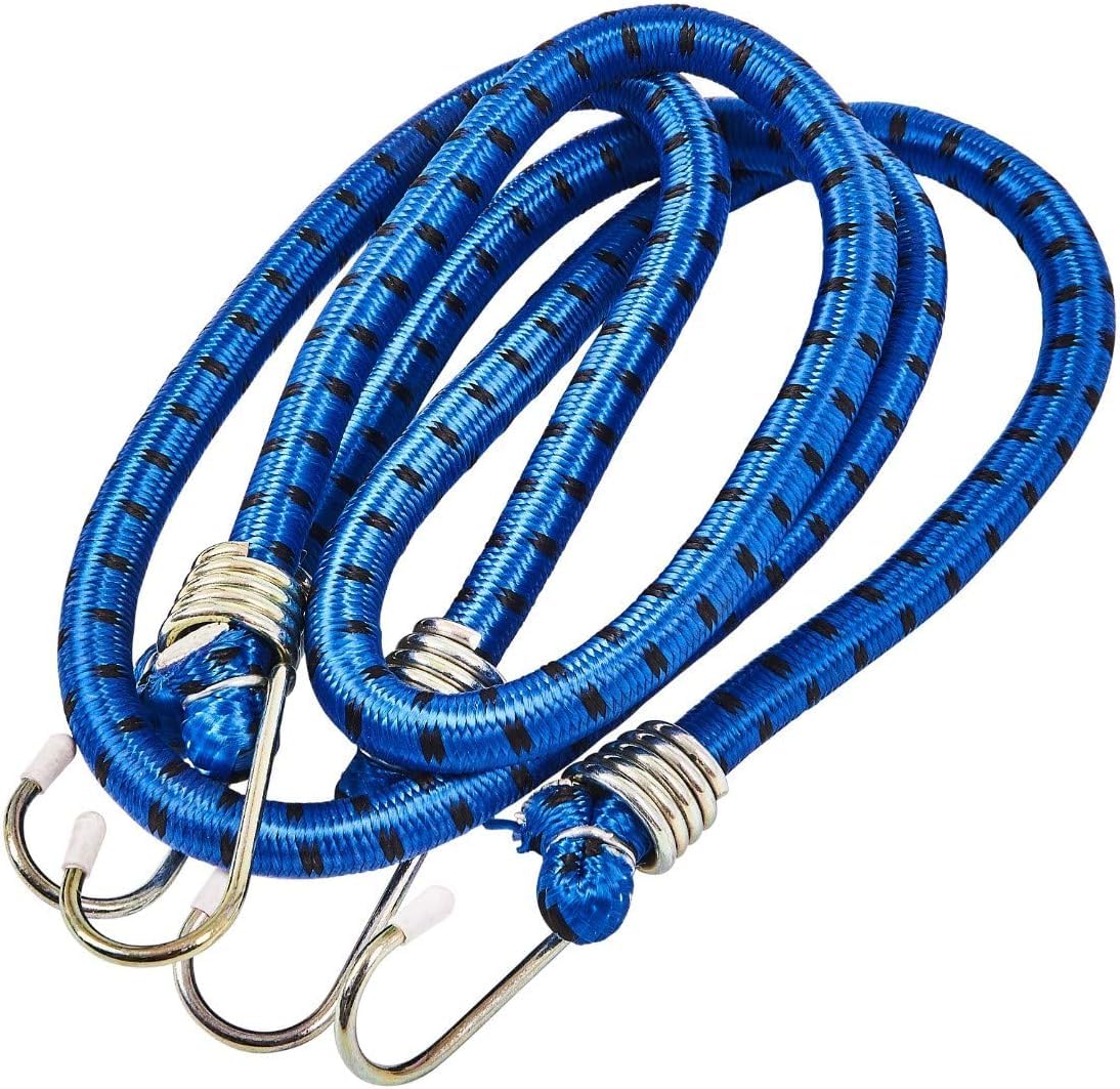 iSeventy9 Multi-Purpose 30 Inch Bungee Cords Round Elastic Climb Bungee Rope with Metal Hooks - 750mm - Blue (2 Pack)