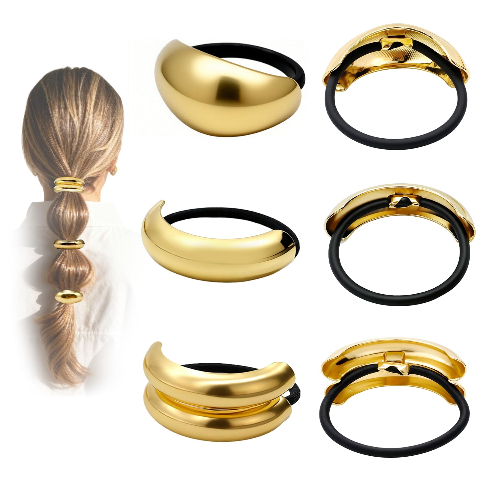 Photo 1 of ****MISSING HAIR TIES, SET OF 2****
OHCISP 6Pcs Gold Hair Ties - 3 Styles Gold Hair Accessories for Women & Girls, Elegant Chic Metal Hair Cuff Non-Damage Ponytail Cuffs Holders for Thick Hair