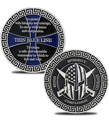 St. Michael Challenge Coin – Thin Blue Line, 4,2x5,0 Cm, 55 G, In Acrylbox