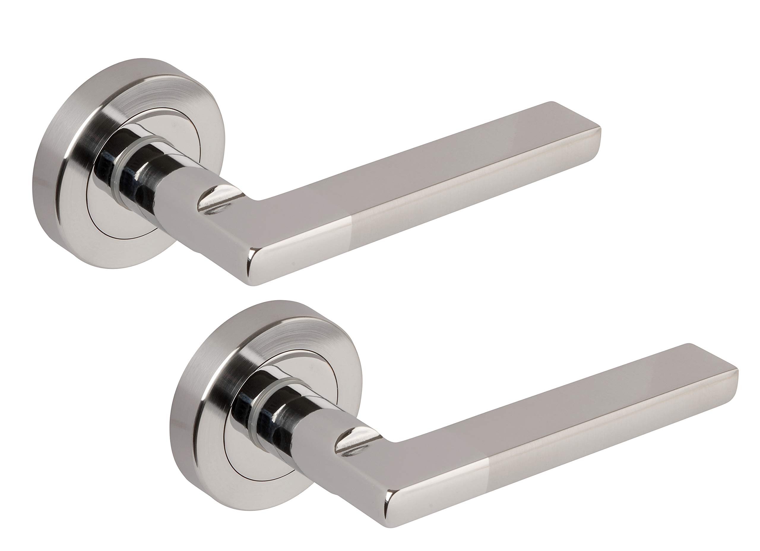 Excel Architectural XL3854 Coda Passage Door Handles on Round Rose, Satin/Polished Chrome