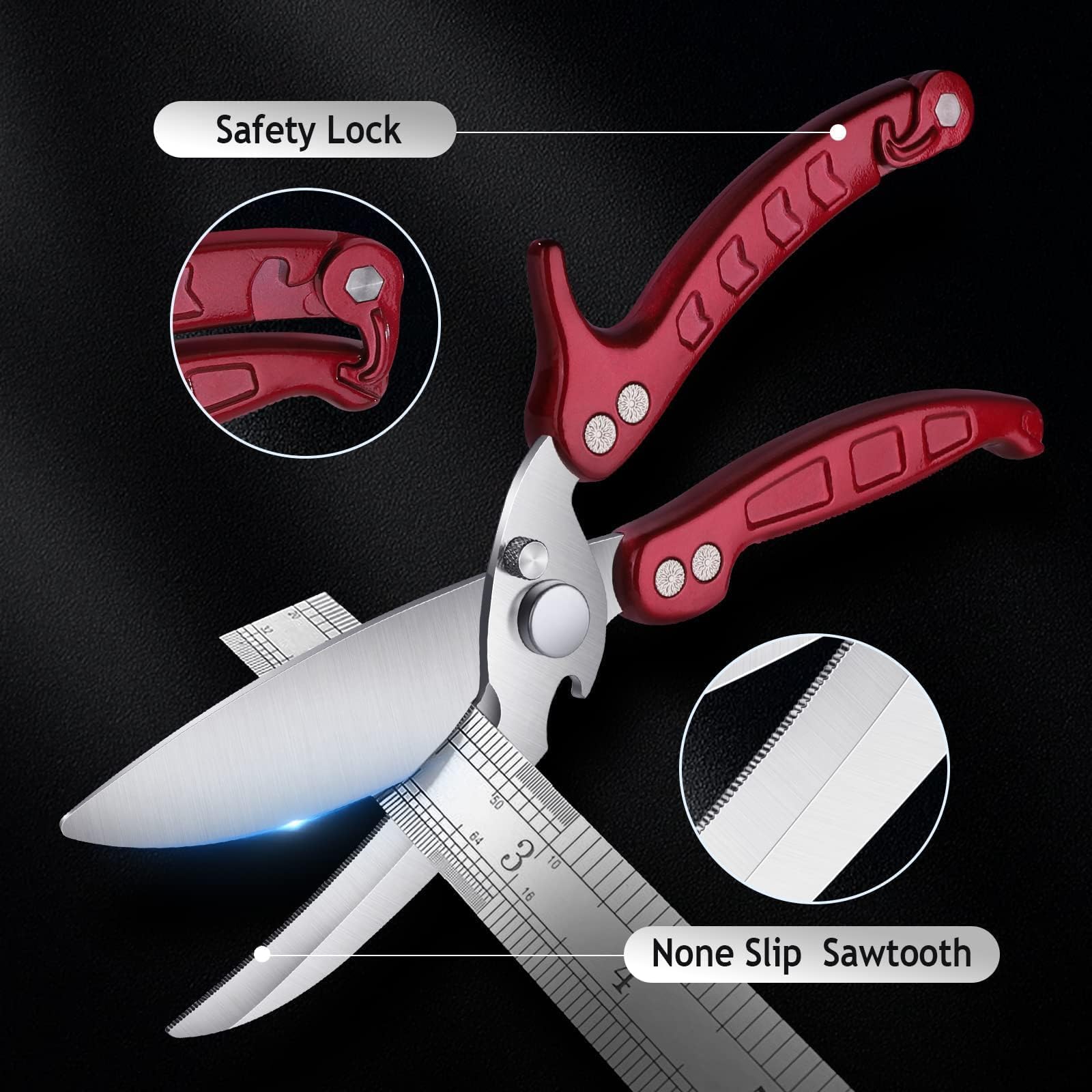 DRAGON RIOT Geflügelschere Abnehmbare, Heavy Duty Fleischschere, Mehrzweck-Küchenschere zum Schneiden von Knochen, Fleisch, Geflügel, Gemüse, Meeresfrüchte und Pizza, Knochenschere Rot 5